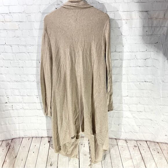 Matilda Jane Come On Over Tan Oatmeal Fringed Asymmetrical Cardigan Size Small - Picture 2 of 5